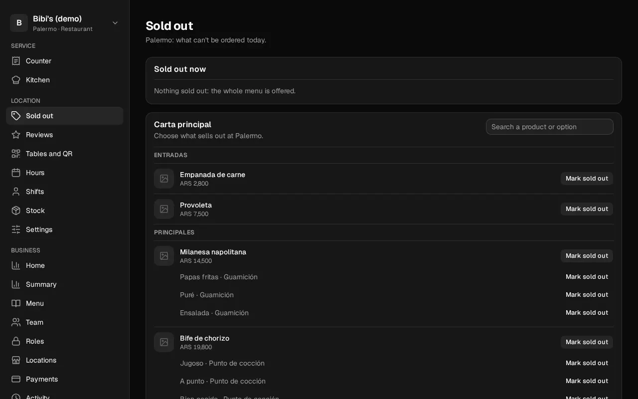 How it looks in the dashboard: Sold out