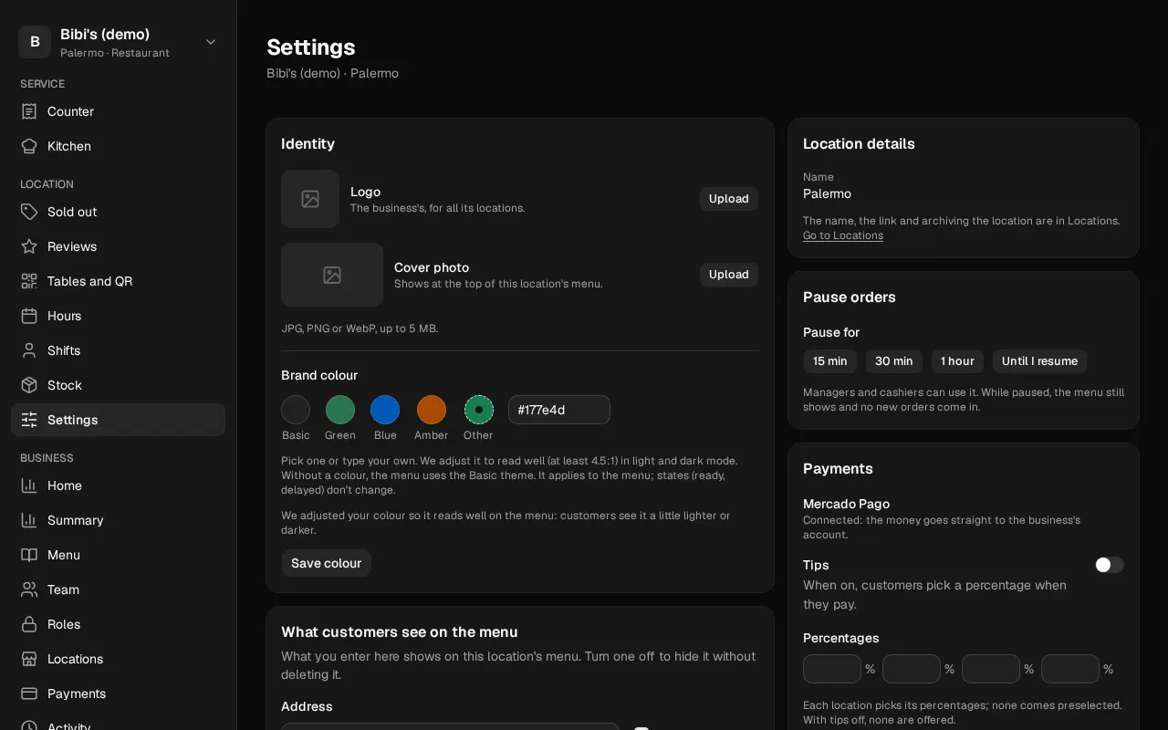 How it looks in the dashboard: Location settings