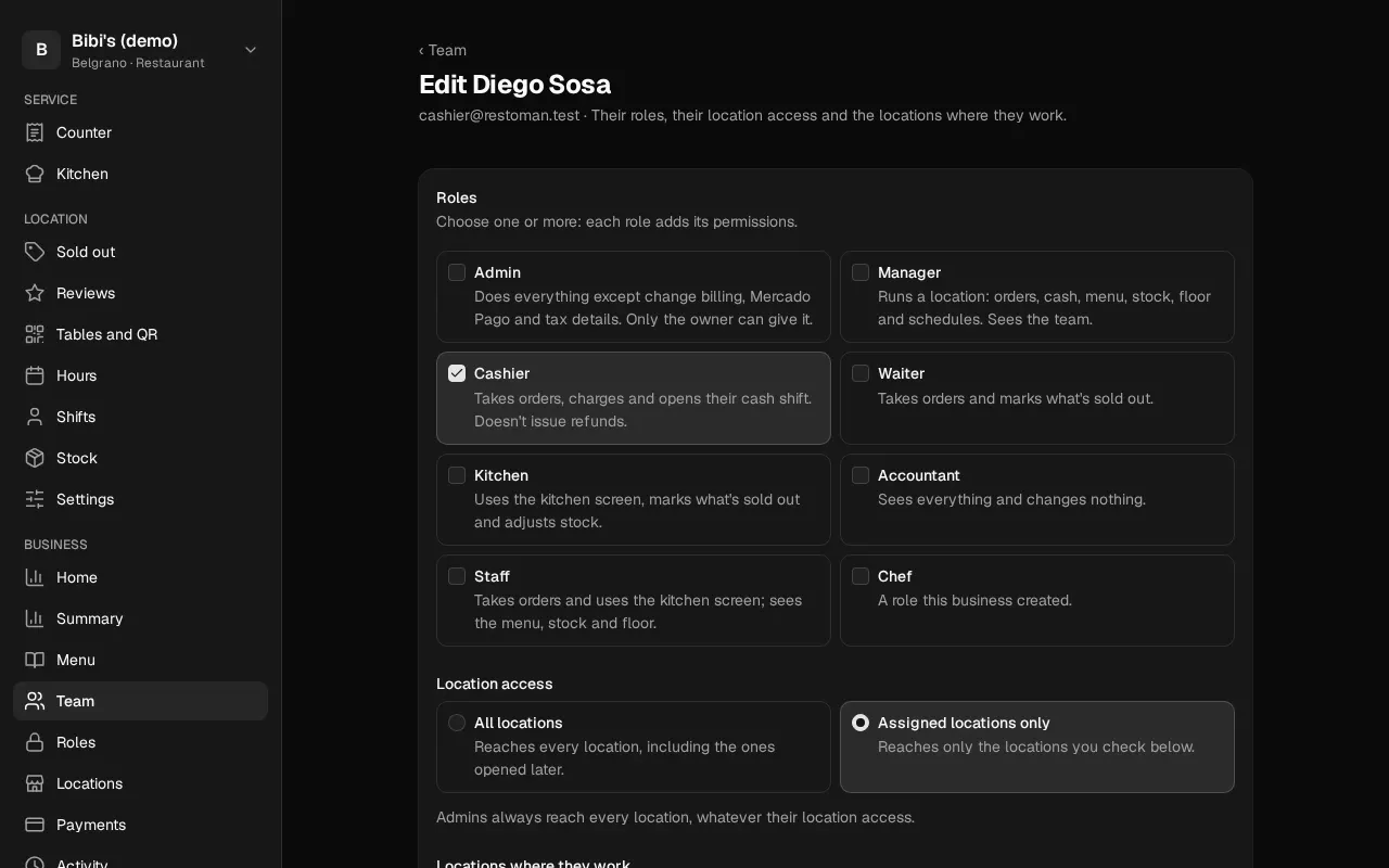 How it looks in the dashboard: Change someone's roles