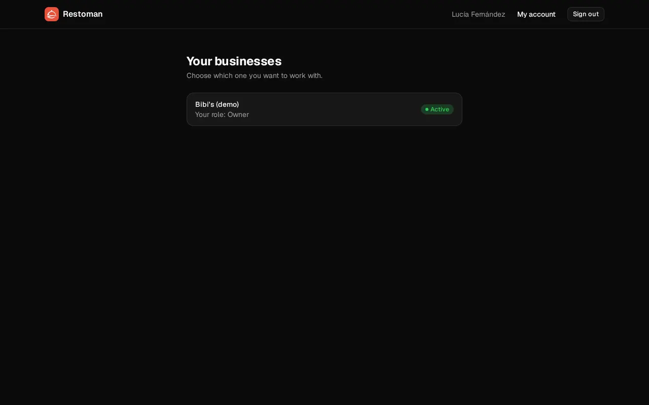 How it looks in the dashboard: Choose a business