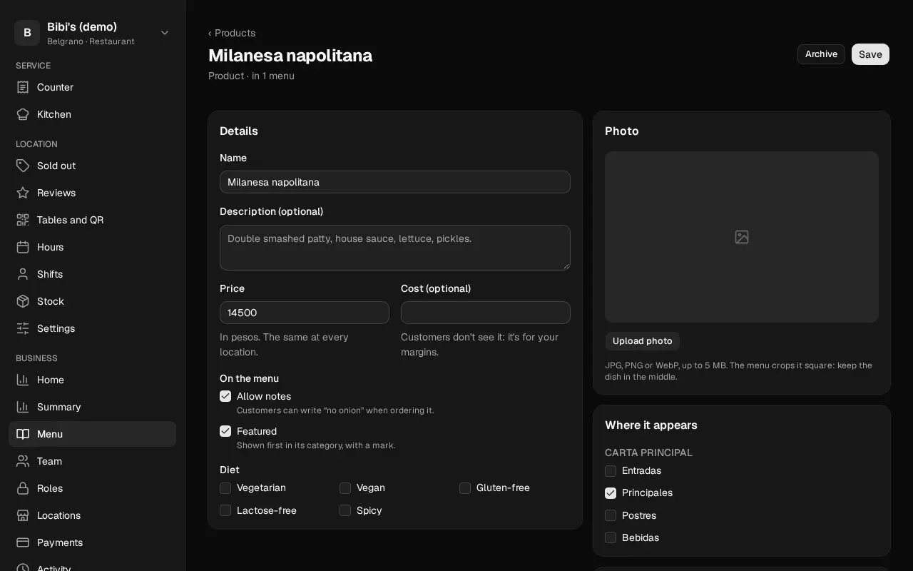 How it looks in the dashboard: Product photos
