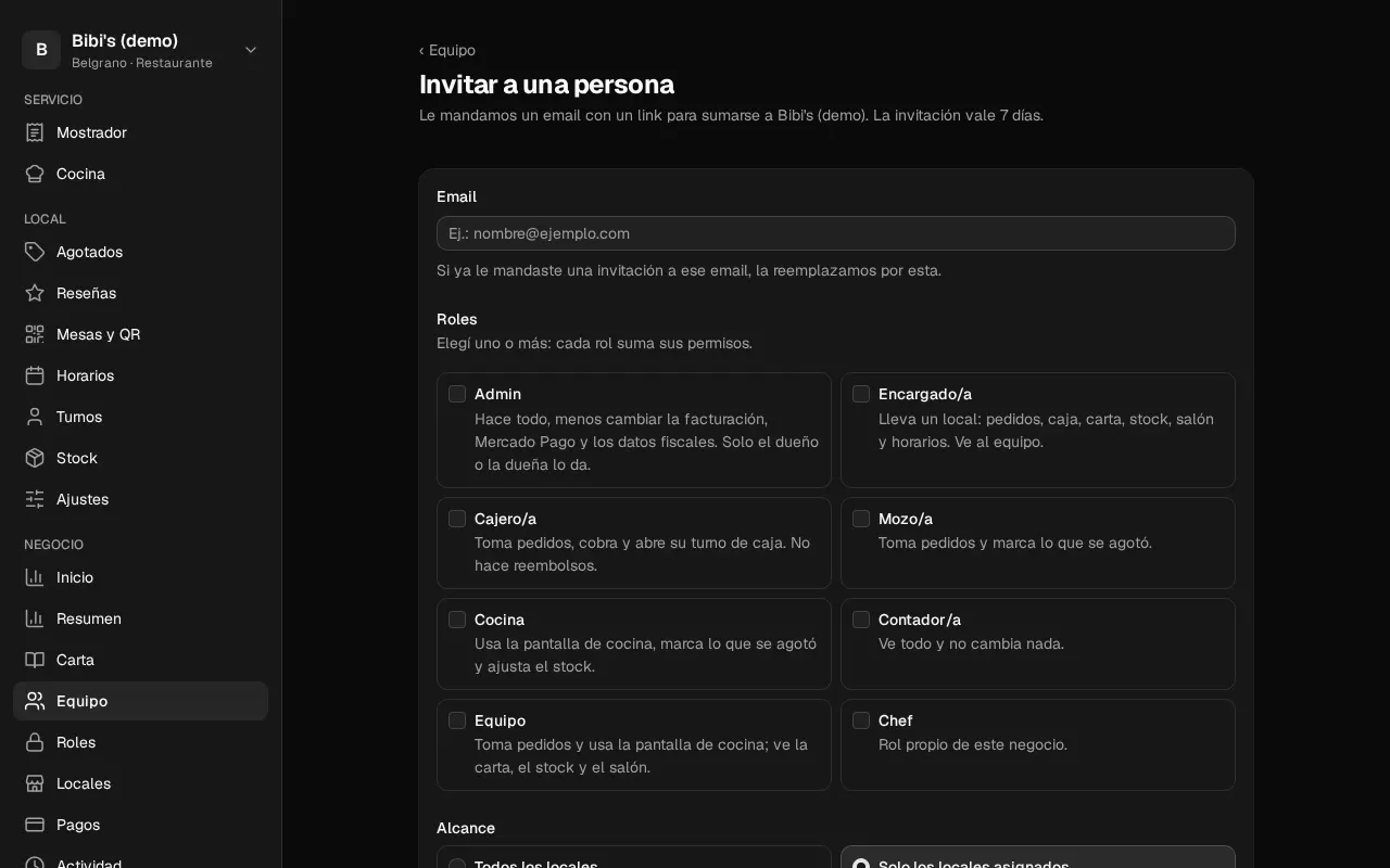 Así se ve en el panel: Invitar a una persona