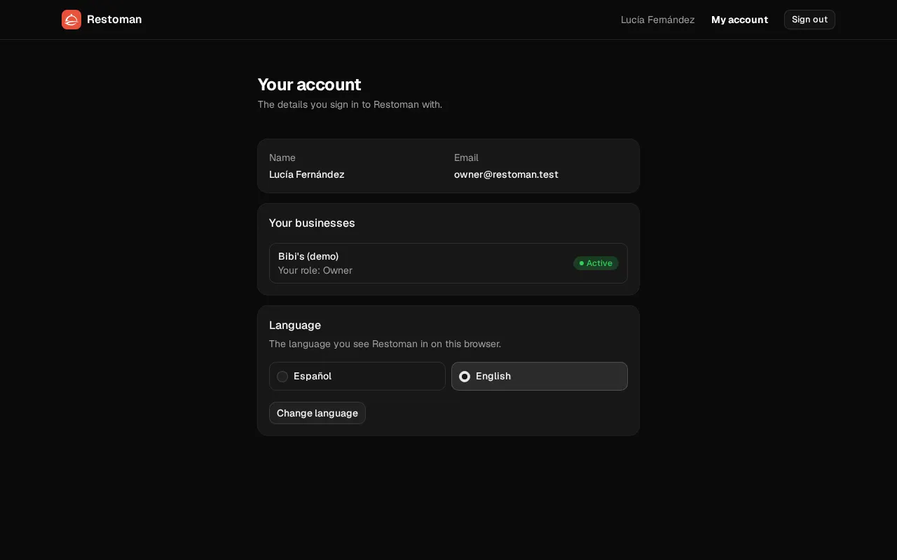 How it looks in the dashboard: My account