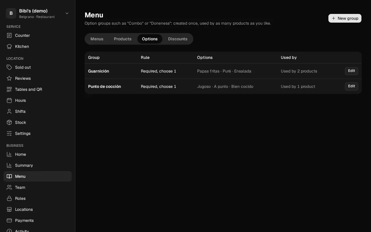 How it looks in the dashboard: Option groups