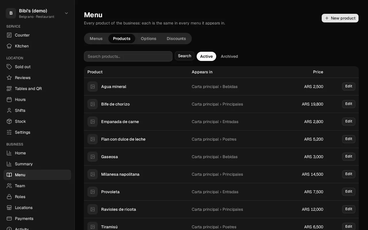 How it looks in the dashboard: Products