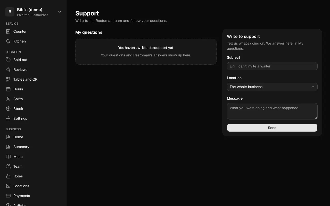 How it looks in the dashboard: Write to support